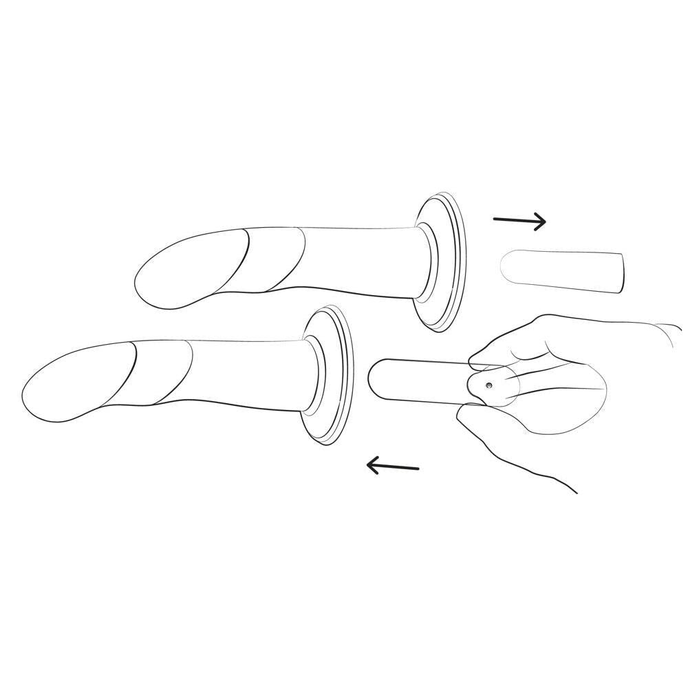 Illustrasjon av Piccolo dildo med sugefot og hult skaft for vibrobullet.