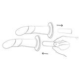 Illustrasjon av Piccolo dildo med sugefot og hult skaft for vibrobullet.