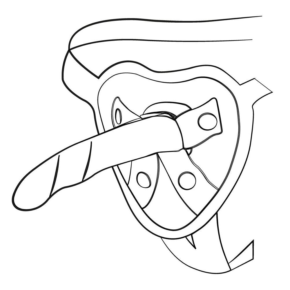 Svart-hvitt strektegning av en dildo med buet form og sugefot, for G-punkt og prostata.