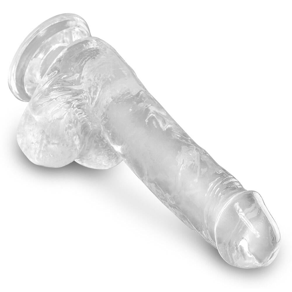 Klar TPE dildo med realistisk penishode, årer, testikler og sugekopp.