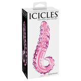 Rosa Icicles No. 24 håndblåst glassdildo med nupper og riller, vist i esken.