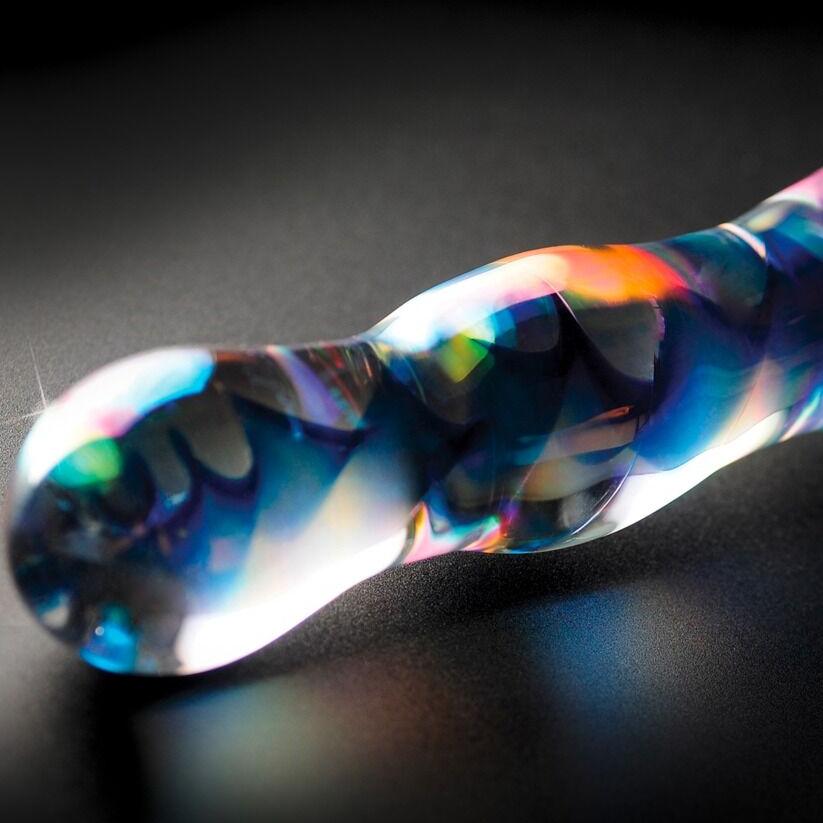 Icicles No.8 håndblåst glassdildo med iriserende glasur, 17,5 cm lang.
