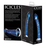 Blue Icicles No.29 håndblåst glassdildo med strukturert overflate og klar base.
