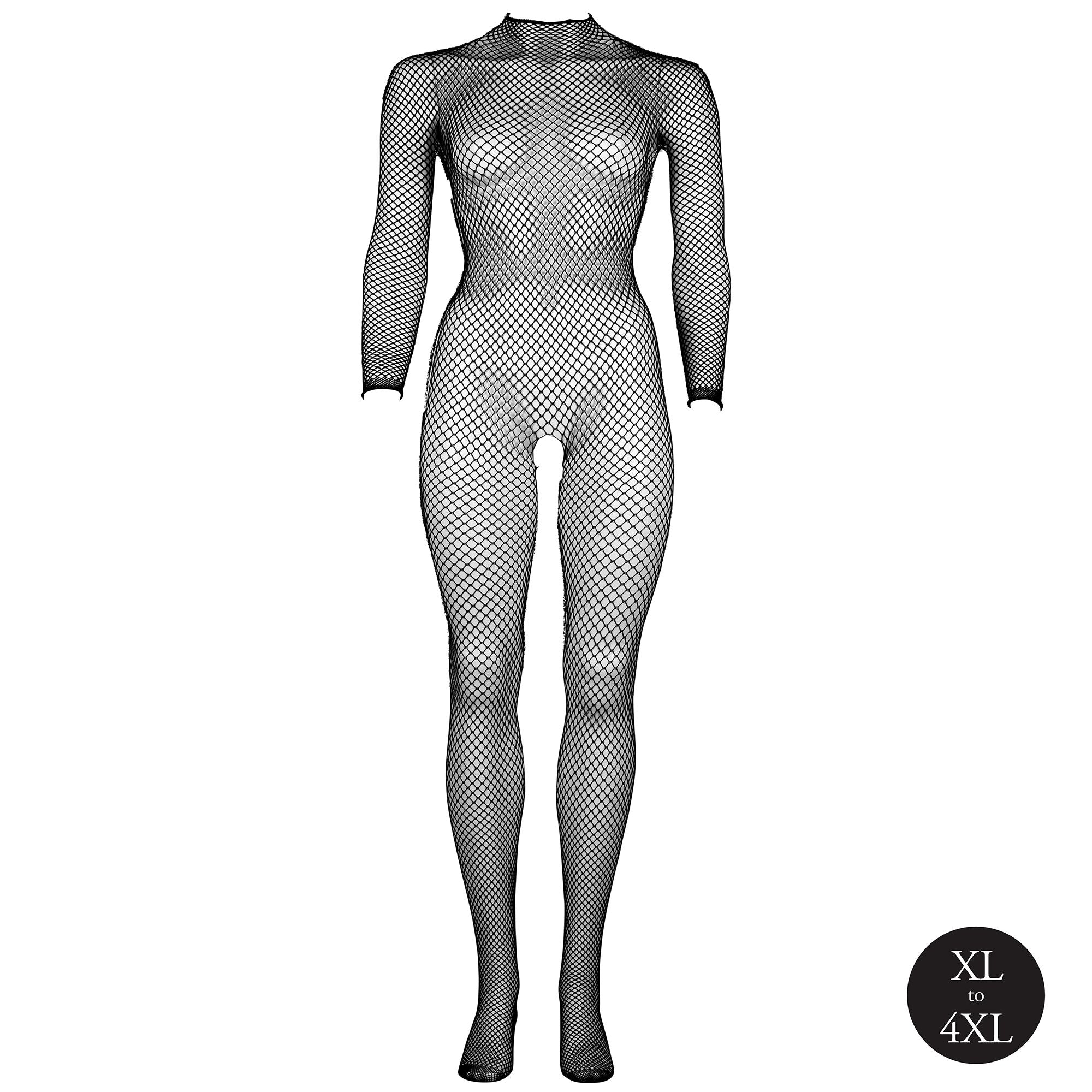 Le Désir Langermet Fishnet Bodystocking med Høy Hals og Åpent Skritt ? Plus Size