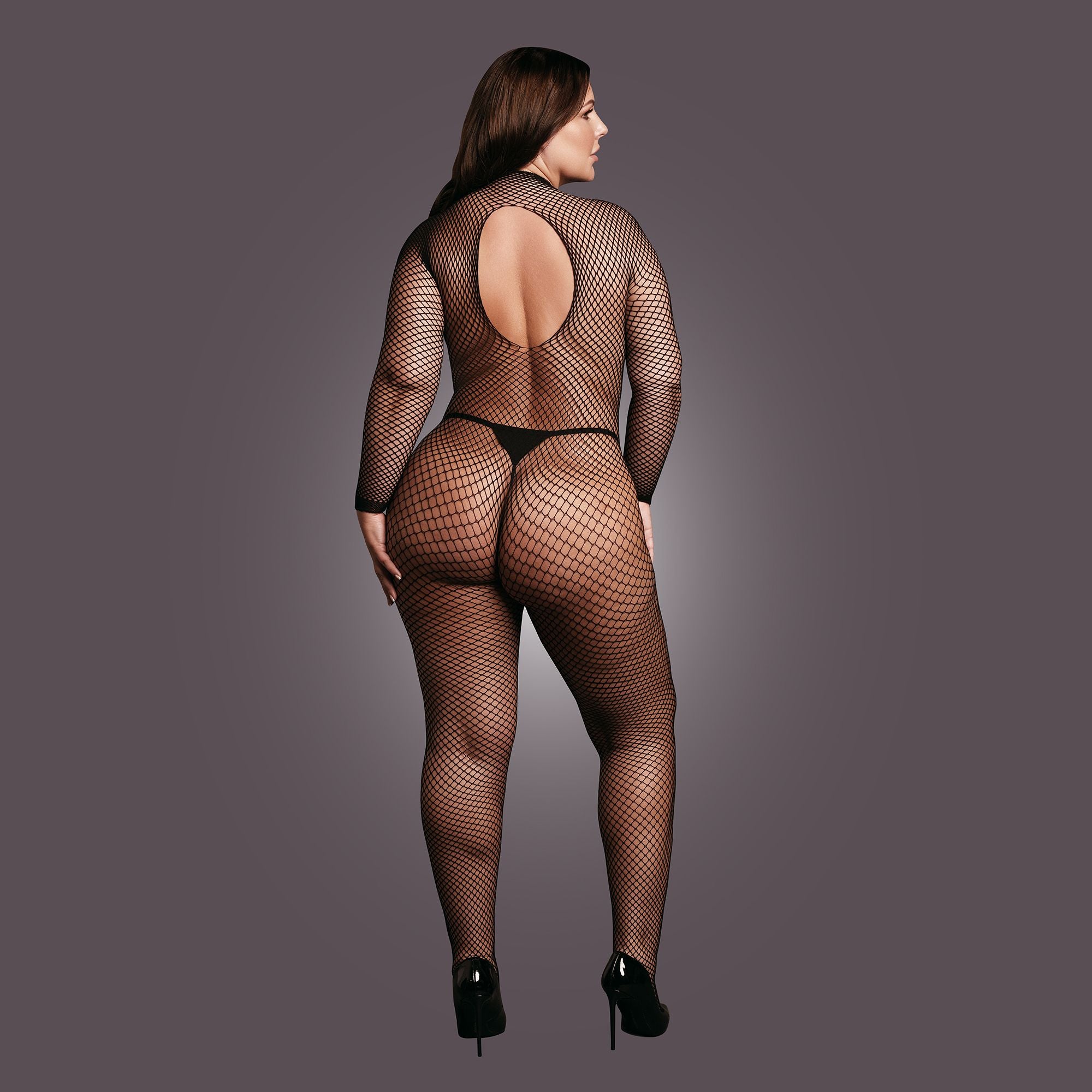 Le Désir Langermet Fishnet Bodystocking med Høy Hals og Åpent Skritt ? Plus Size