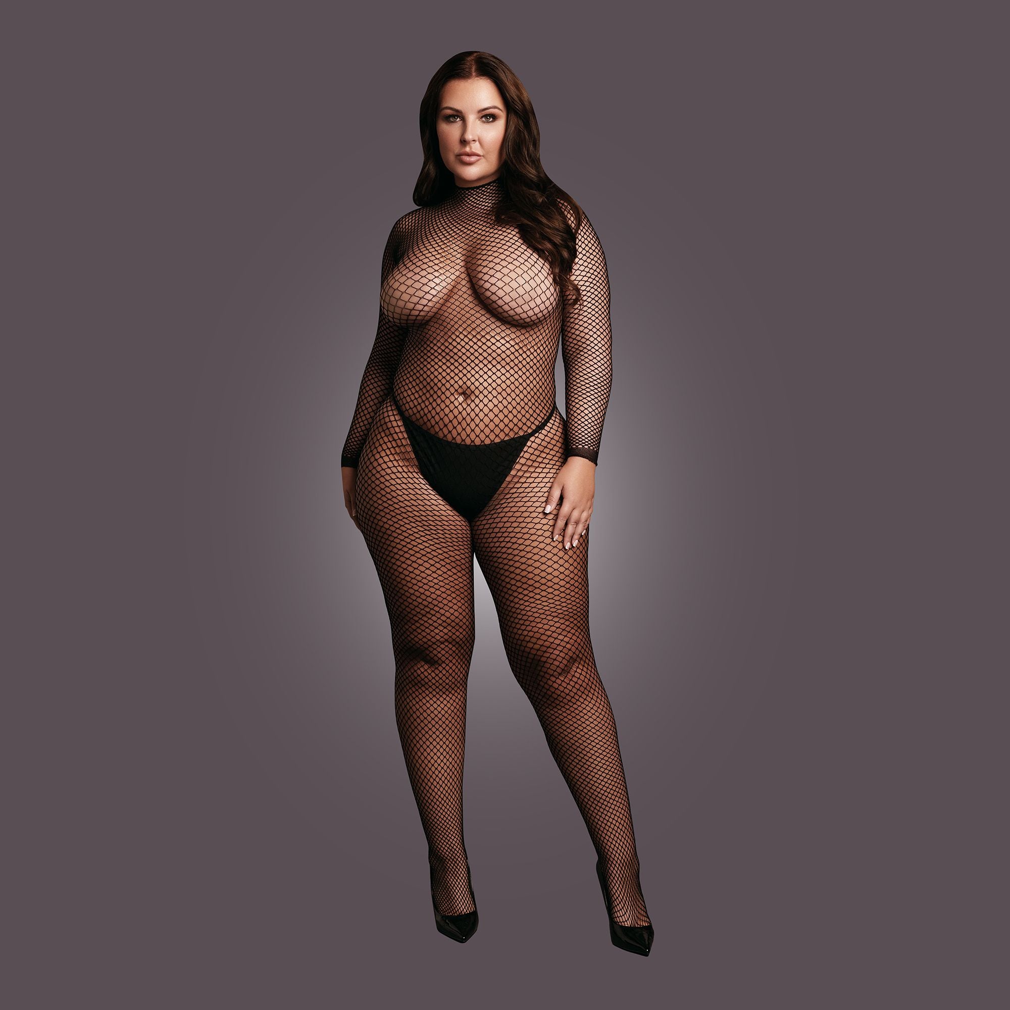 Le Désir Langermet Fishnet Bodystocking med Høy Hals og Åpent Skritt ? Plus Size