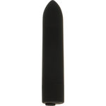 Svart, matt silikon OHMAMA vibrerende bullet klitorisstimulator, 8,5 cm lang, med spiss tupp.