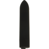 Svart, matt silikon OHMAMA vibrerende bullet klitorisstimulator, 8,5 cm lang, med spiss tupp.