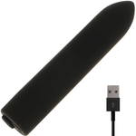Svart, matt silikon OHMAMA vibrerende bullet klitorisstimulator med USB-ladekabel.