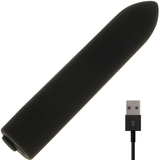 Svart, matt silikon OHMAMA vibrerende bullet klitorisstimulator med USB-ladekabel.