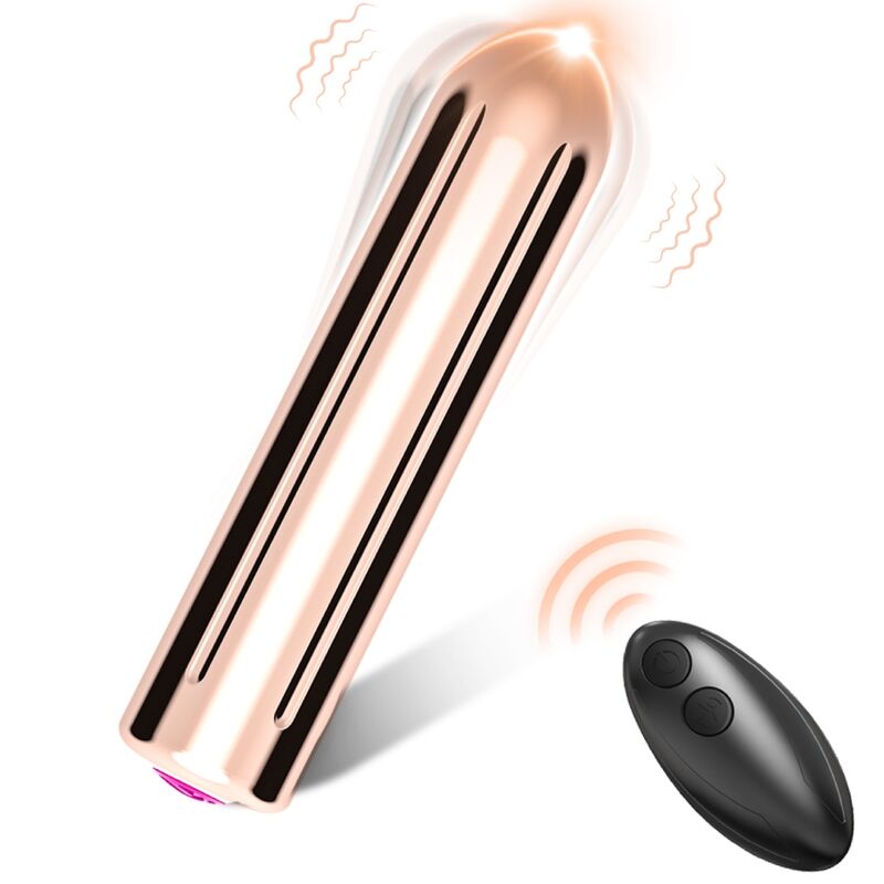 Gullfarget Armony Warhead Bullet vibrator med fjernkontroll, glatt metallisk design.
