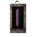 Je Joue Duet lilla multi-overflate bullet vibrator i åpen eske med teksturert og glatt silikon.