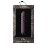 Je Joue Duet lilla multi-overflate bullet vibrator i åpen eske med teksturert og glatt silikon.