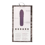 Je Joue Duet Bullet Vibrator i lilla silikon, vist i sin emballasje med produktfunksjoner.
