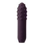 Mørk lilla Je Joue Duet bullet vibrator i medisinsk silikon med teksturert spiss og kontrollknapper.
