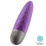 Lilla Satisfyer Ultra Power Bullet 5 klitorisvibrator med quiltet silikondesign og grå base.