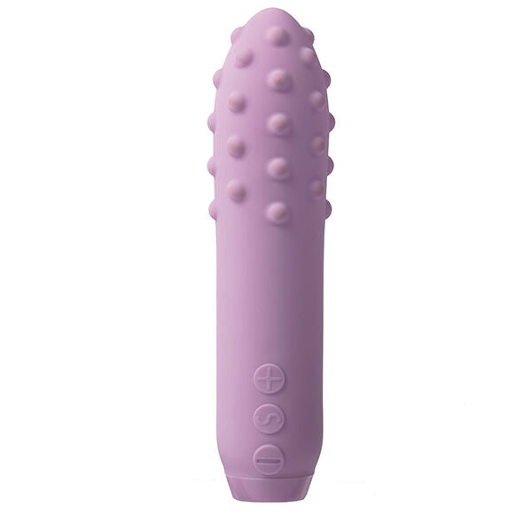 Lilla Je Joue Duet Bullet vibrator med teksturert tupp og kontrollknapper.