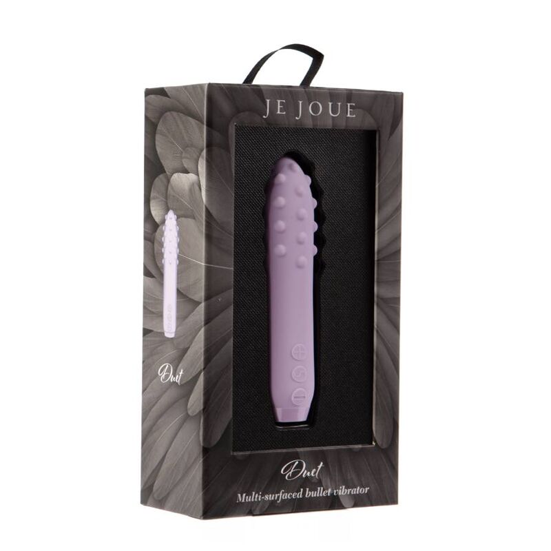 Lilla Je Joue Duet bullet vibrator i eske, med teksturert tupp og kontrollknapper.
