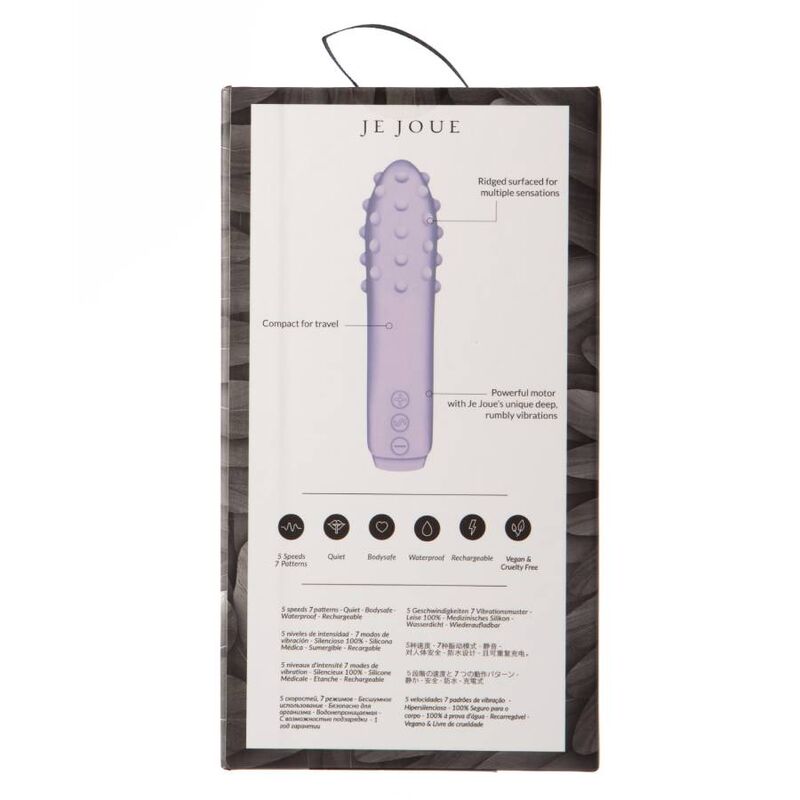 Lilla Je Joue Lilla Duet Bullet vibrator i emballasje, med tekst som fremhever funksjoner.