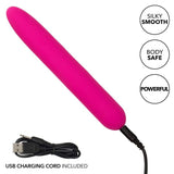 Bliss Vibe vibrator i fuchsia silikon med avrundet tupp og USB-ladekabel.