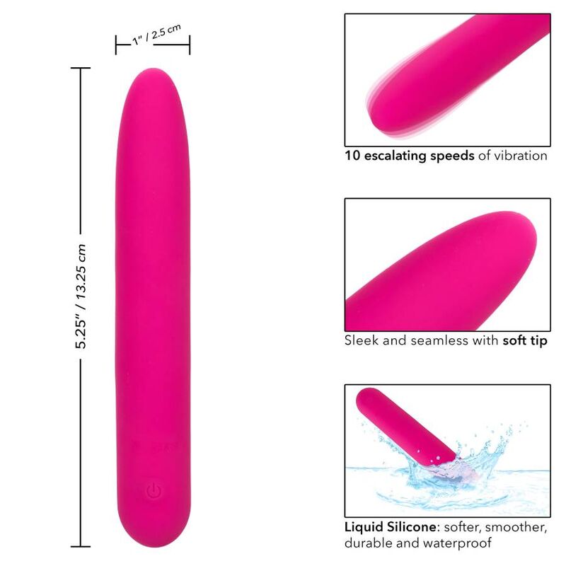 Rosa Bliss Vibe vibrator i flytende silikon, 13.25 cm lang, med myk tupp og 10 vibrasjonsnivåer.