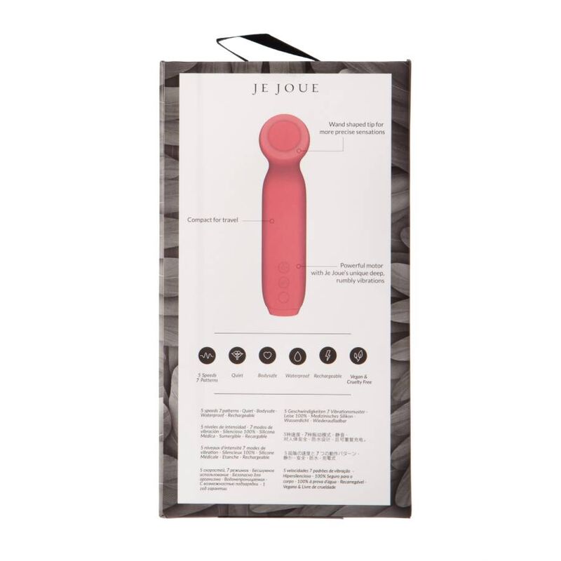 Je Joue Vita Bullet Pink Watermelon vibrator i emballasje, viser kompakt, avrundet design med kontrollknapper.