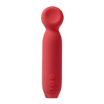 Je Joue Vita Bullet Pink Watermelon, en rød silikon bullet-vibrator med avrundet tupp og kontrollknapper.