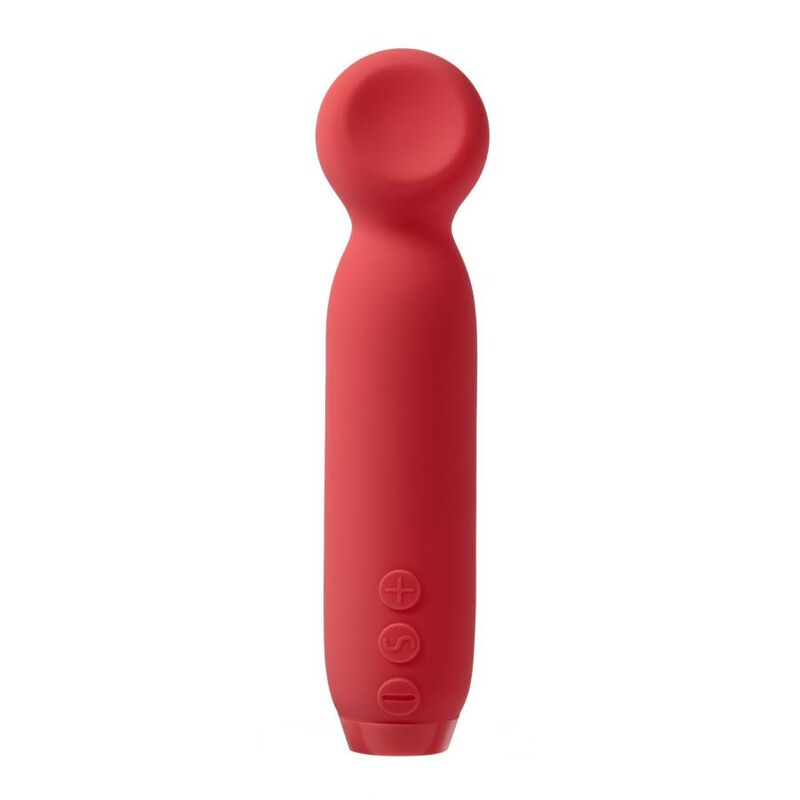 Je Joue Vita Bullet Pink Watermelon, en rød silikon bullet-vibrator med avrundet tupp og kontrollknapper.