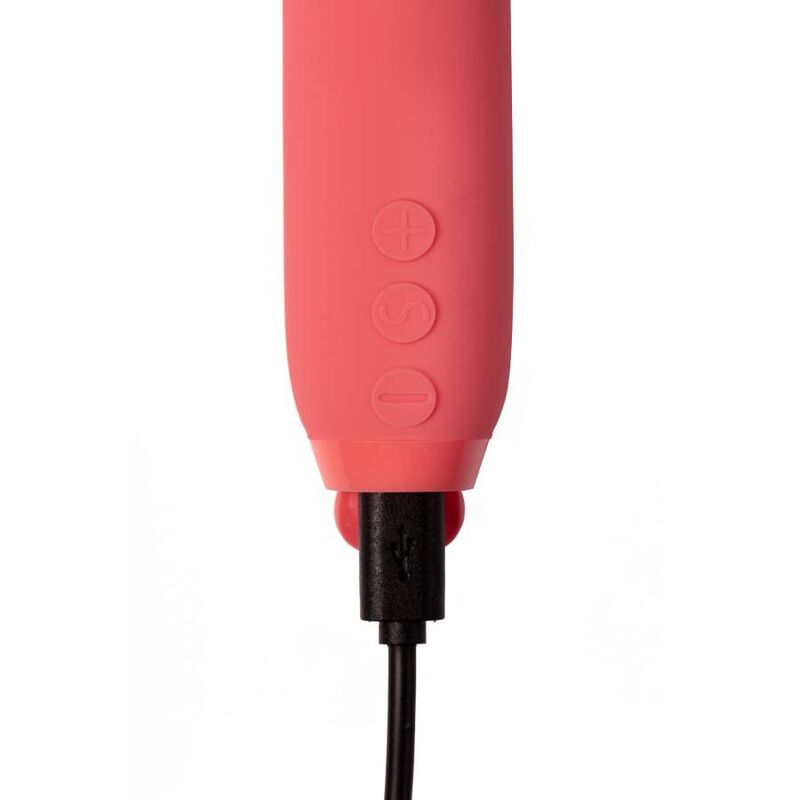 Je Joue Vita Bullet vibrator i rosa silikon med kontrollknapper og USB-ladeport.