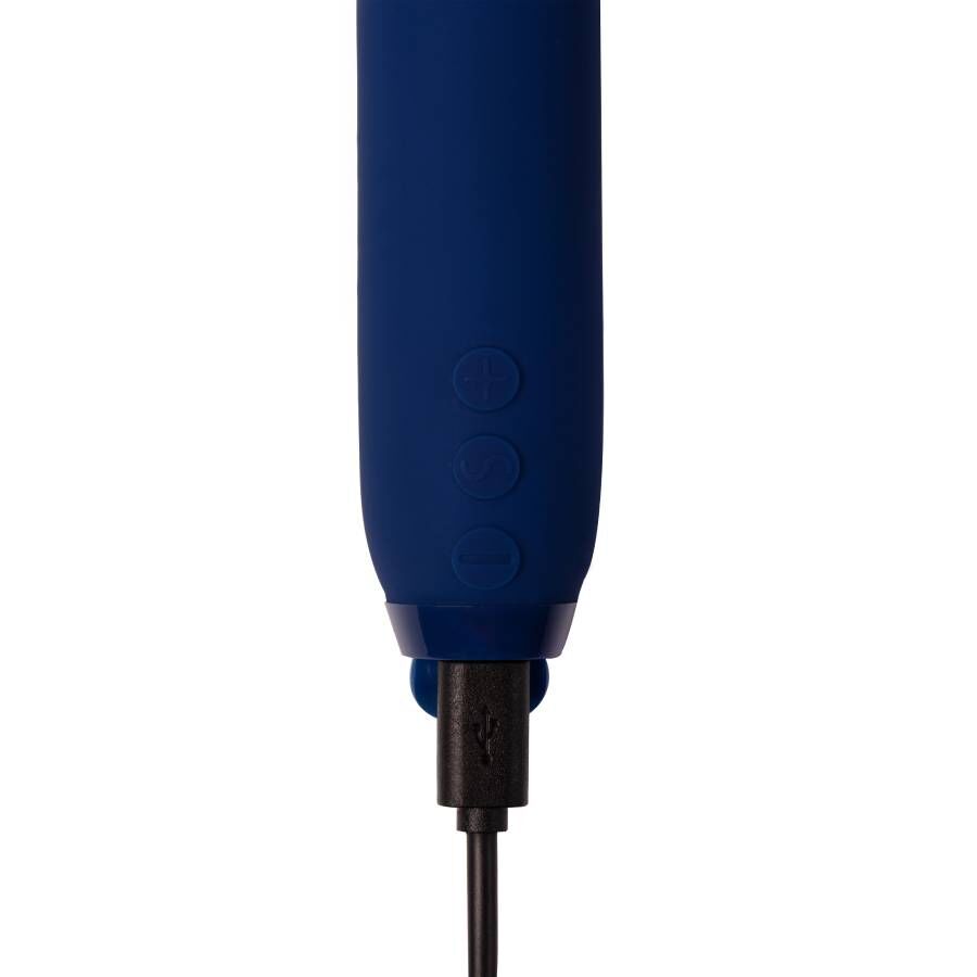 Dyp blå Je Joue Vita Bullet vibrator med tre kontrollknapper og USB-ladeport.