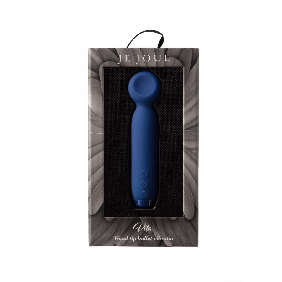 Je Joue Vita Bullet dyp blå silikon vibrator i åpen eske med avrundet tupp.