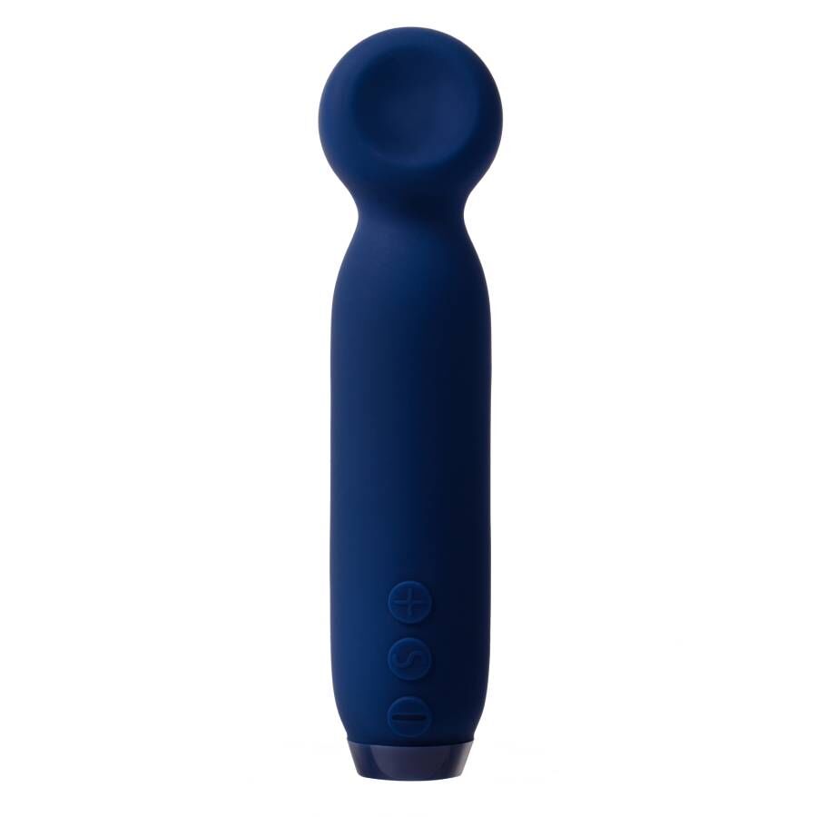 Dyp blå Je Joue Vita Bullet klitorisvibrator med rund tupp og tre kontrollknapper.