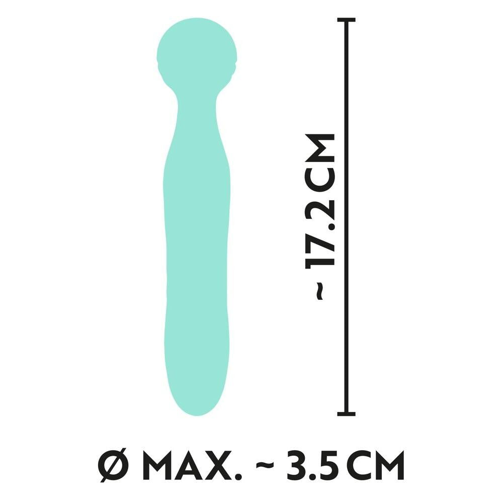 Turkis Cuties AquaVibe klitorisstimulator, 17.2 cm lang med et 3.5 cm bredt hode.