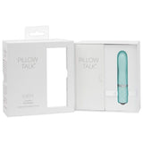 Turkis silikon minivibrator med Swarovski-krystall i åpen hvit Pillow Talk-eske.
