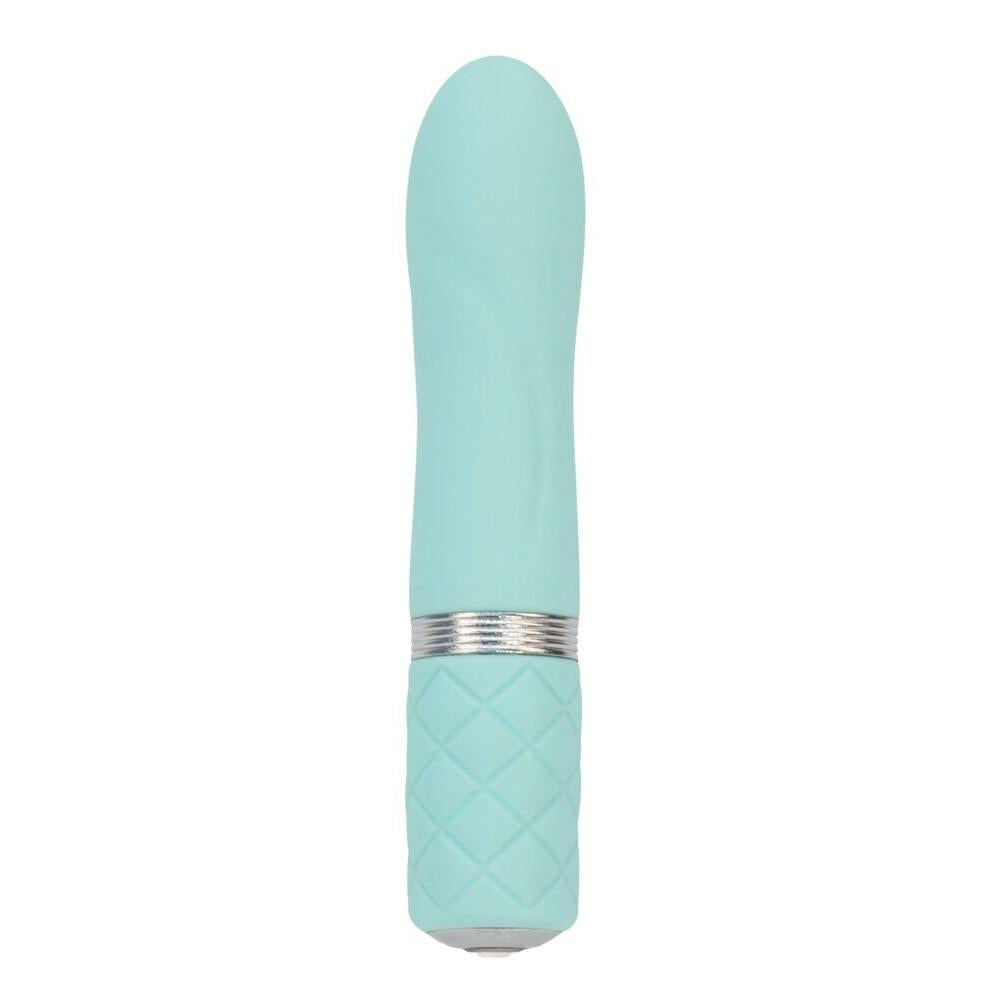 Mintgrønn silikonvibrator med diamantmønstret grep, sølvring og Swarovski-krystall.