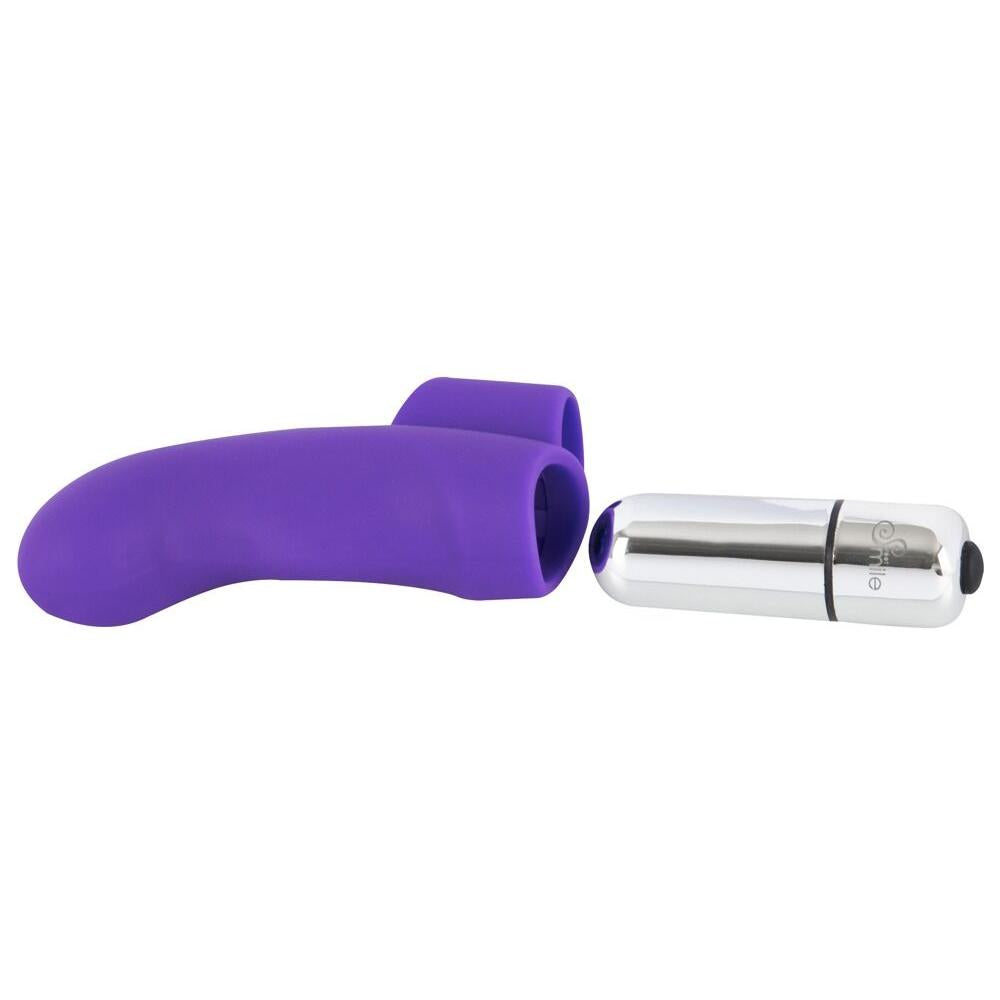 Lilla Sweet Smile fingervibrator i silikon med avtakbar sølvfarget kulevibrator.