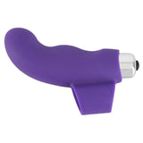 Lilla Sweet Smile fingervibrator i silikon med buet tupp og fingergrep, sølvfarget base.