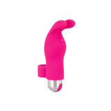 Fuchsia silikon finger vibrator med kaninører og sølvfarget base.
