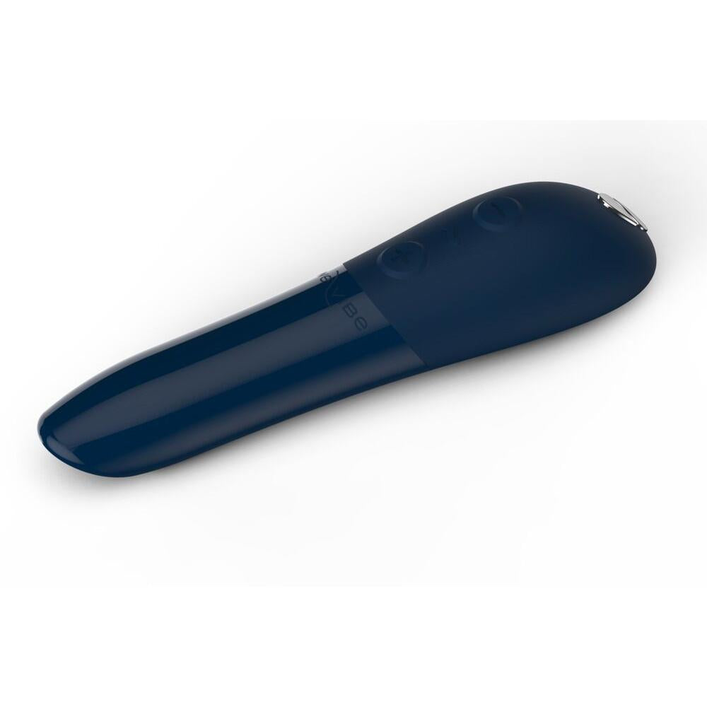 We-Vibe Tango X blå klitorisvibrator, en kompakt bulletvibrator i mørkeblå silikon med kontrollknapper.