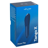 Blå We-Vibe Tango X klitorisvibrator i sin emballasje, med produktnavn og logo.