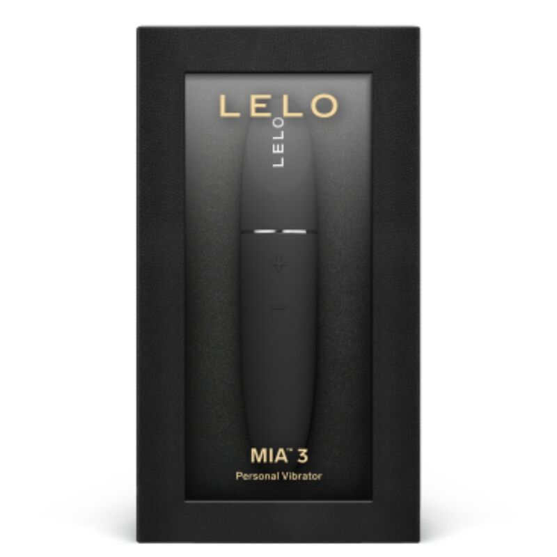 LELO Mia 3 sort klitorisvibrator i elegant svart emballasje med gullfarget logo og tekst.