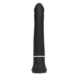 Svart, realistisk Happy Rabbit vibrator i silikon med buet hode og hvit detalj.