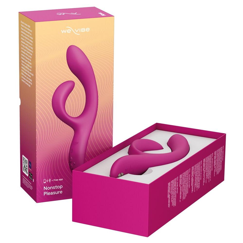 We-Vibe Nova 2 rabbitvibrator i silikon, fuchsia, med fleksibel design og åpen emballasje.