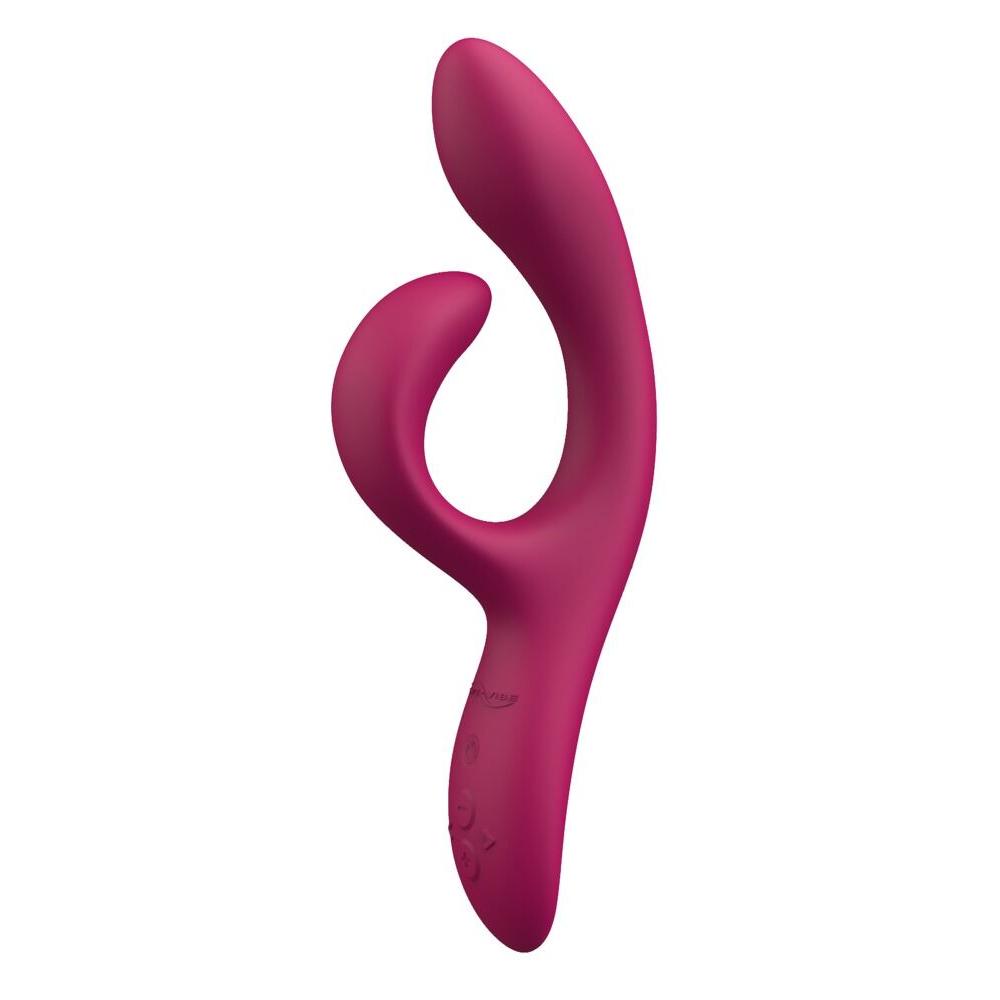 We-Vibe Nova 2 rabbitvibrator i mørk rosa silikon med fleksibel, ergonomisk design og kontrollknapper.