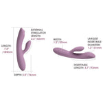Lilla Trysta Neo rabbitvibrator i silikon med G-punkt massasjekule og klitorisstimulator, med mål.