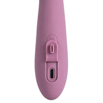 Trysta Neo rabbitvibrator i rosa silikon, med USB-ladeport og kontrollknapper.