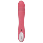 Rosa SVAKOM Avery rabbitvibrator i silkemyk silikon med sølvfarget base og knapper.