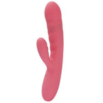 Rosa silikon rabbitvibrator med buet design og kontrollknapper.