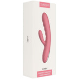 Rosa SVAKOM Avery rabbitvibrator med støtfunksjon, vist i emballasjen.