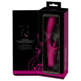 Javida Slikkende Rabbitvibrator i rosa silikon med buet skaft og klitoristunge, vist i åpen emballasje.